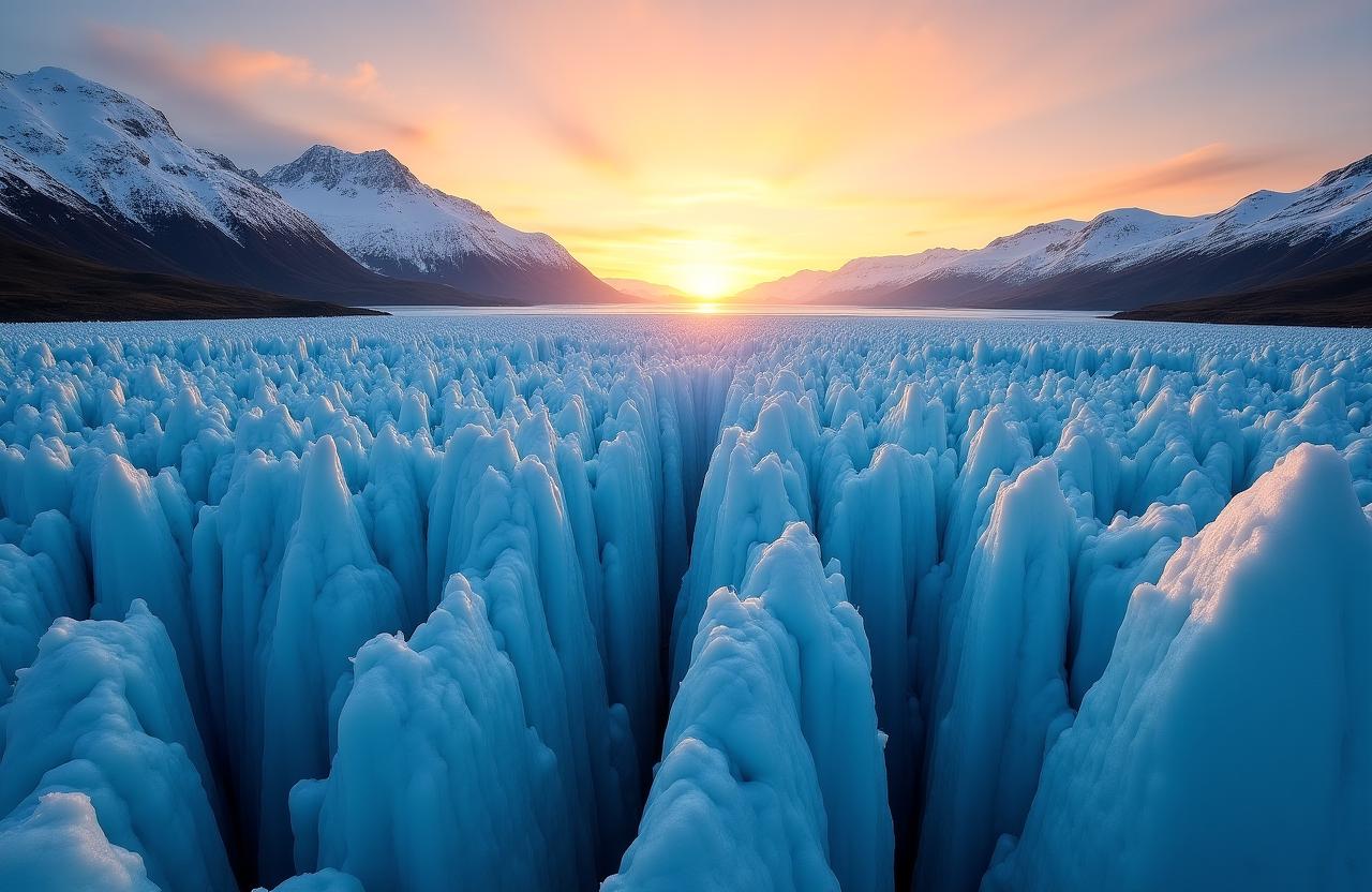Paesaggio glaciale maestoso all'alba